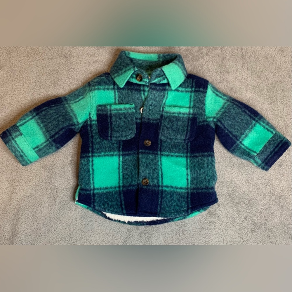 Size 6M Carter’s  Baby Hilary Duff Plaid Sherpa Shacket Jacket-Green/Navy